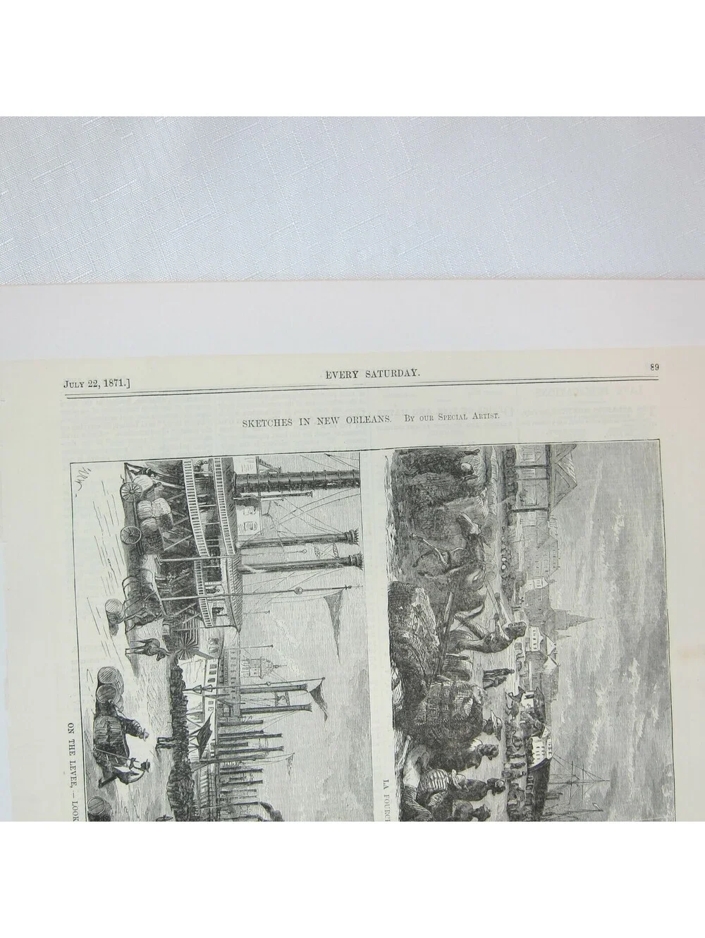 Antique 1871 Print Sketches New Orleans La Fourche Packet-Landing Railroad Depot